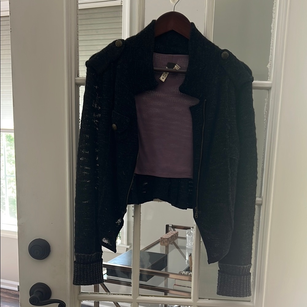 Free People Black Cropped Cardigan Sweater